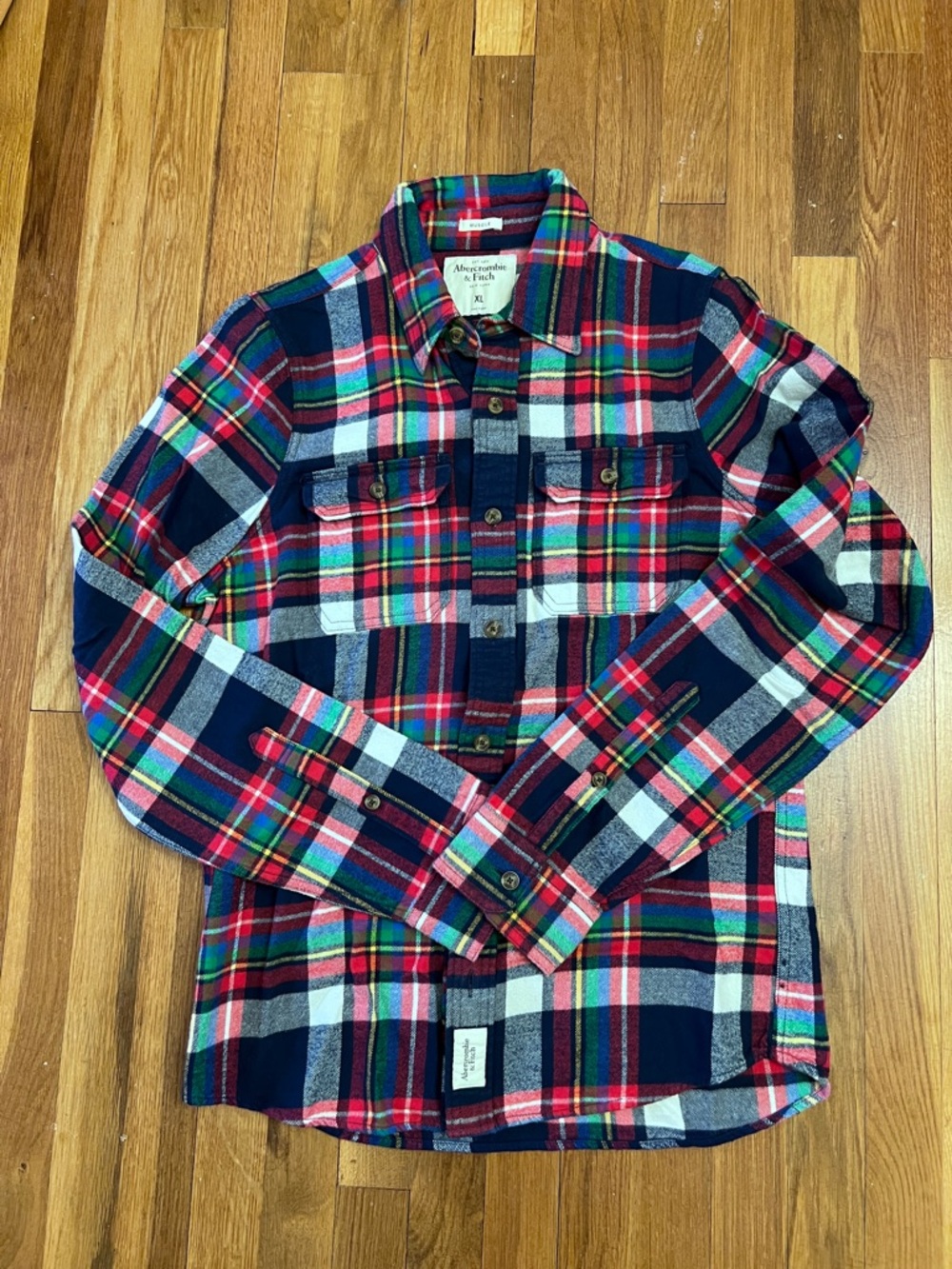 Abercrombie & Fitch Red Navy Green Plaid Button-Down Shirt